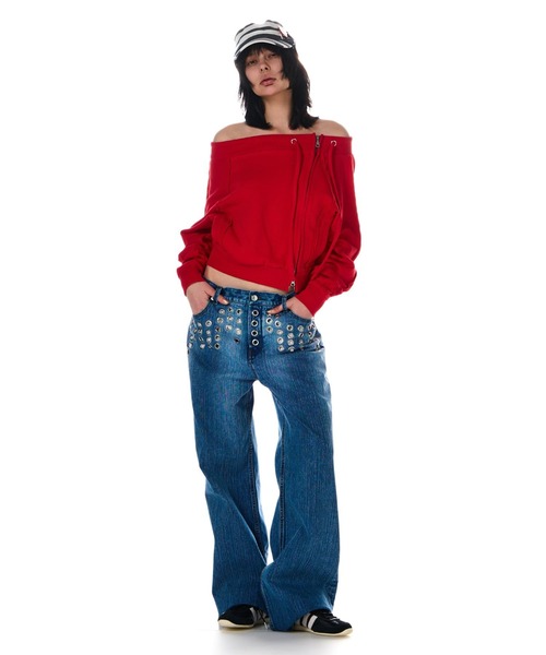 BEEDEN tシャツ OFF SHOULDER SIDE ZIP TOPS レディース