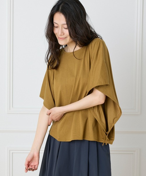 tシャツ テンセルコットン ドローストリングスリーブカットソー レディース