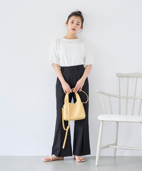 mil パンツ センタープリーツ フレアパンツ レディース