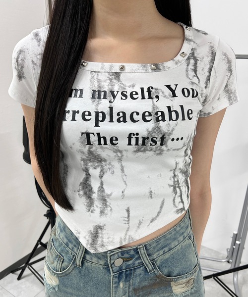 tシャツ ネックラインスタッズピチT レディース : ZOZOTOWN