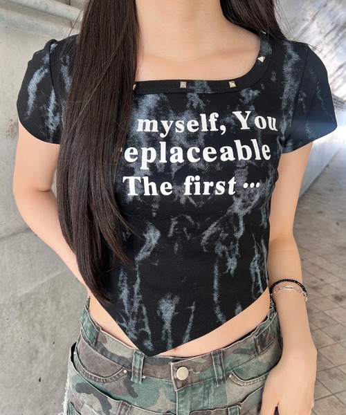 tシャツ ネックラインスタッズピチT レディース : ZOZOTOWN