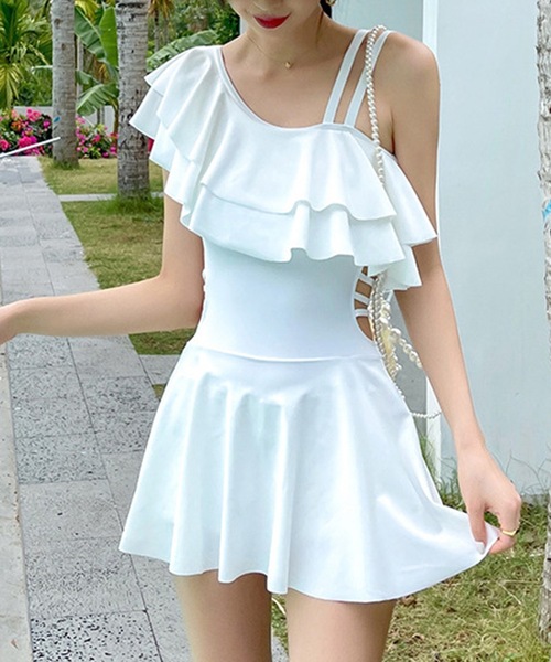 DiamondHearts 水着 サイドカットアシメフリルワンピース水着