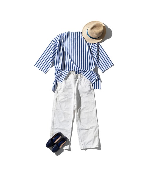 PUEBCO シャツ COTTON STRIPE SHIRT / CREW NECK Blue M メンズ