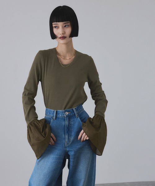 ADAM ET ROPE'（アダムエロペ） tシャツ カフスフレアーリブプル