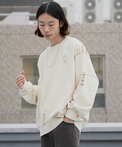 Theater code トレーナー スウェット Damage processing Crew neck