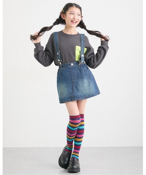 カラフルチュニック&サスペンダー付きスカート スカート サスペンダー付きデニムパンツインスカート キッズ 子供服