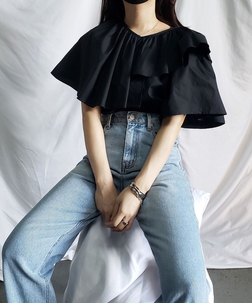 「me+em select」 半袖ブラウス FREE ブラック レディース_画像2