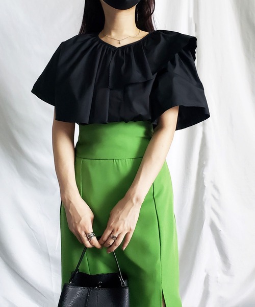 「me+em select」 半袖ブラウス FREE ブラック レディース_画像8