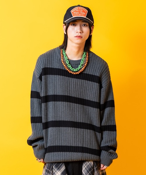 美品 音符 セーター 黒 白 M オーバーサイズ rock バンド ankoROCK セーター ニット a.p.o.v. -ankoROCK's select- ボーダー
