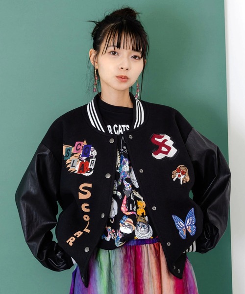 ScoLar（スカラー） スタジャン 異素材MIX刺繍スタジャン レディース