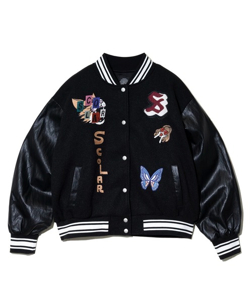 ScoLar（スカラー） スタジャン 異素材MIX刺繍スタジャン レディース