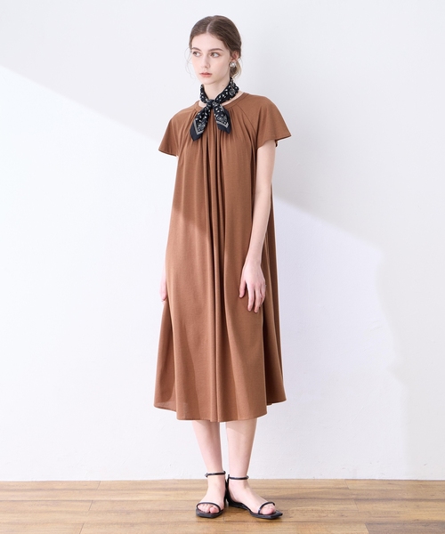 「LE SOUK HOLIDAY」 半袖ワンピース M ブラウン レディース_画像9