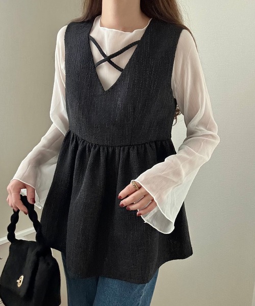 「LAUIR」 ノースリーブブラウス LARGE ブラック系その他2 レディース_画像3