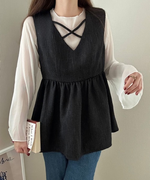 「LAUIR」 ノースリーブブラウス LARGE ブラック系その他2 レディース_画像4