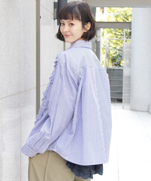 ブラウス シャツ 120／2ブロードコンパクトフリルシャツ レディースの画像