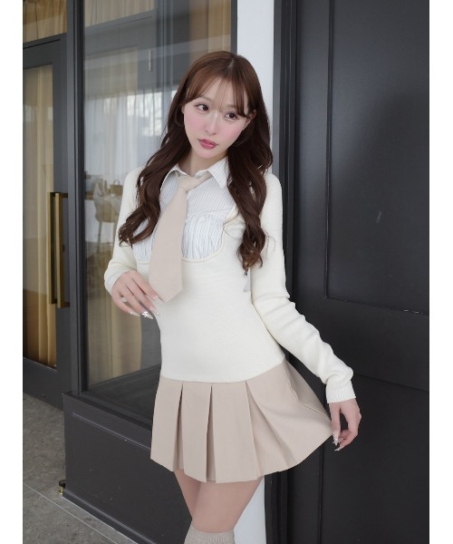 Darich（ダーリッチ） ワンピース ネクタイシャツドッキングニットミニ