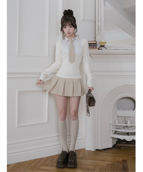 Darich ネクタイシャツドッキングニットミニワンピース BEG FL シャツドッキングニットミニワンピース – Darich