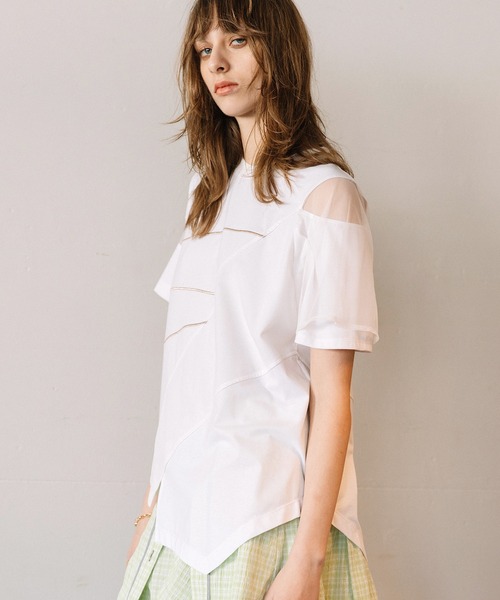 tシャツ シアーレイヤードエンブロイダリーラインＴシャツ レディースの画像