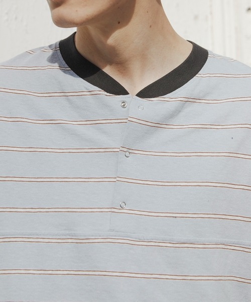【地ならし発動】90s J.CREW 巨人タグ ボーダー ヘンリーネック ロンT PUBLIC TOKYO（パブリックトウキョウ） tシャツ ナチュラルボーダー