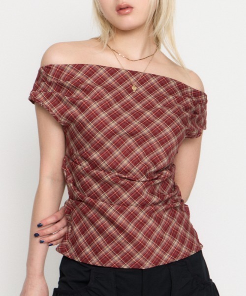 LAGUA GEM（ラグアジェム） tシャツ 半袖 NECK LOOSEY CHECK トップス 