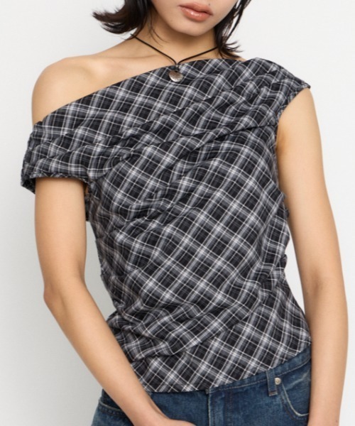 LAGUA GEM（ラグアジェム） tシャツ 半袖 NECK LOOSEY CHECK トップス 