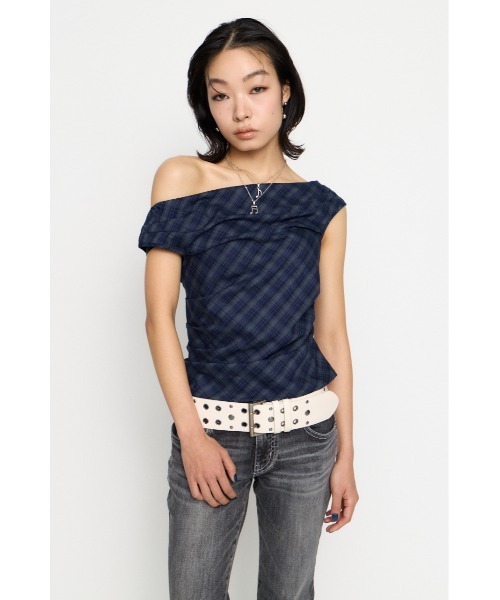 LAGUA GEM（ラグアジェム） tシャツ 半袖 NECK LOOSEY CHECK トップス 