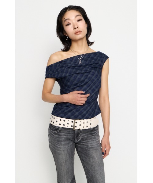 LAGUA GEM（ラグアジェム） tシャツ 半袖 NECK LOOSEY CHECK トップス 