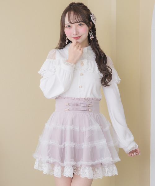Ankrouge　ROJITA　フリルパールブラウス　飾りベルトプリーツスカート ROJITA（ロジータ） スカート ベルトリボンチュールスカート