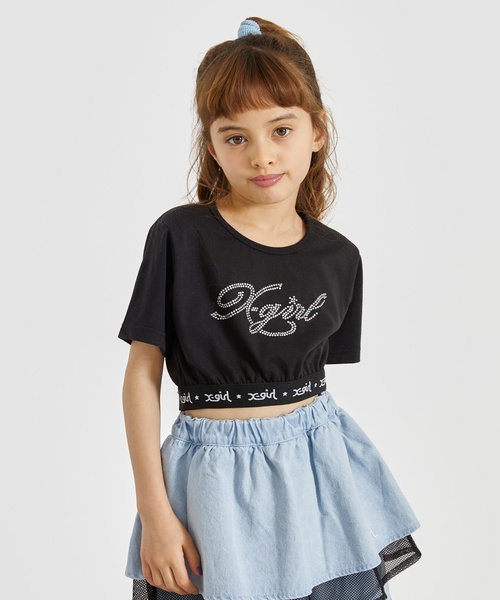 X-girl ブラック・ゴールド会員限定ラインストーンTシャツ X-girl Stages（エックスガールステージス） tシャツ ラインストーン