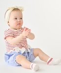 ベビー服 ロンパース リボンつきボーダー切り替...の詳細画像1