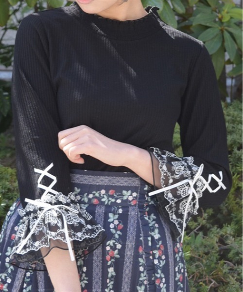 axes femme（アクシーズ ファム） tシャツ 苺チュールレース七分袖PO