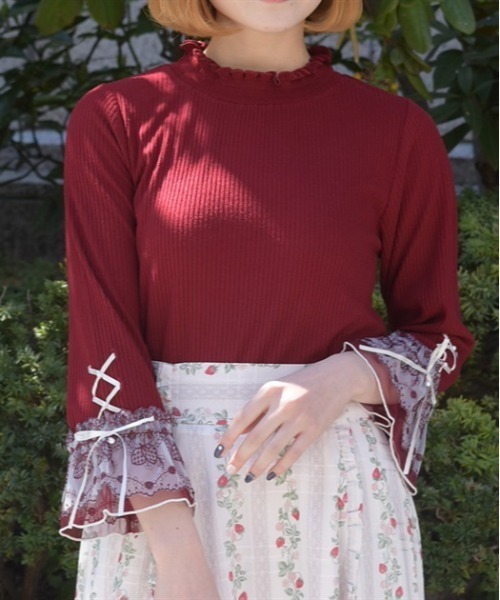 axes femme（アクシーズ ファム） tシャツ 苺チュールレース七分袖PO