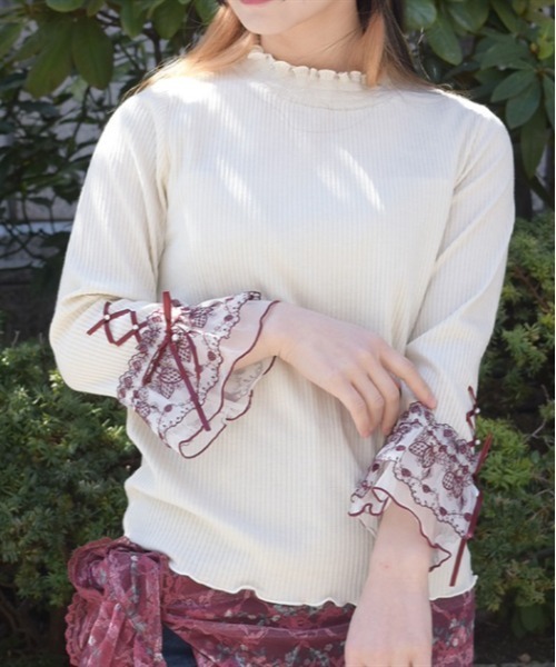 axes femme（アクシーズ ファム） tシャツ 苺チュールレース七分袖PO