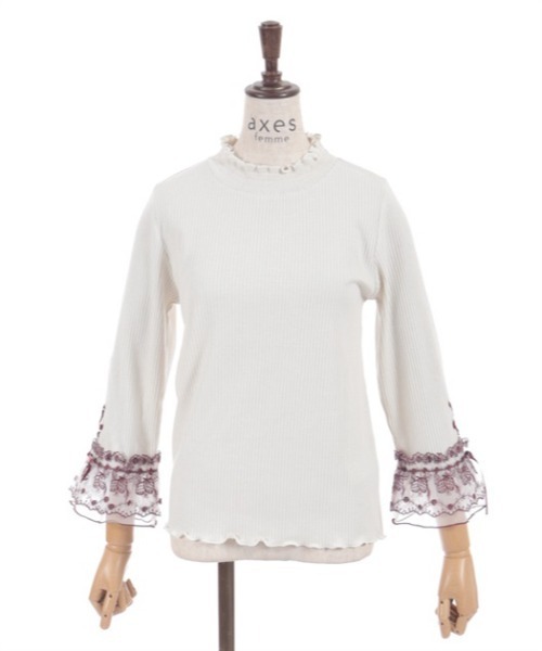 axes femme（アクシーズ ファム） tシャツ 苺チュールレース七分袖PO