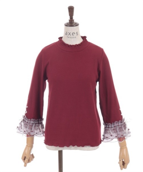 axes femme（アクシーズ ファム） tシャツ 苺チュールレース七分袖PO