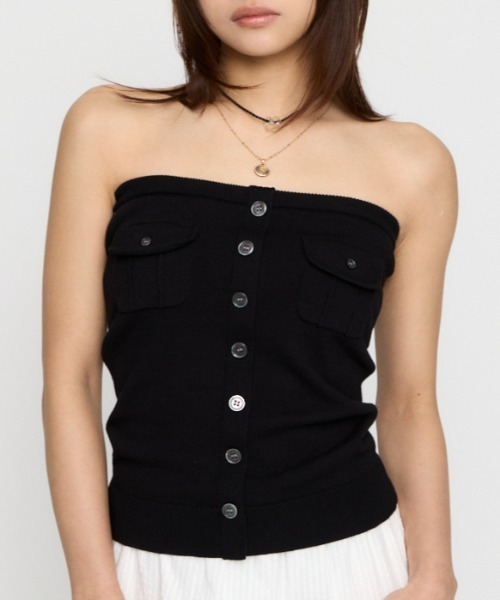 LA PEAU DE GEM buri bare top ベアトップ ブラック LAGUA GEM（ラグアジェム） チューブトップ ベアトップ FRONT BUTTON