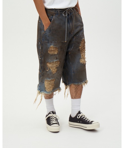 ジーンズ DOUBLE KNEE DENIM SHORTS メンズの画像