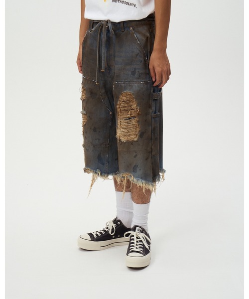 ジーンズ DOUBLE KNEE DENIM SHORTS メンズの画像