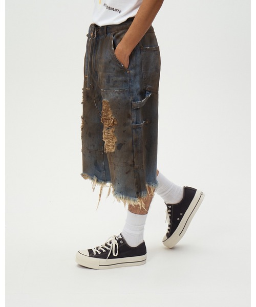ジーンズ DOUBLE KNEE DENIM SHORTS メンズの画像