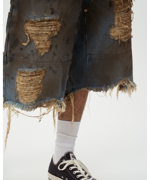 ジーンズ DOUBLE KNEE DENIM SHORTS メンズの画像