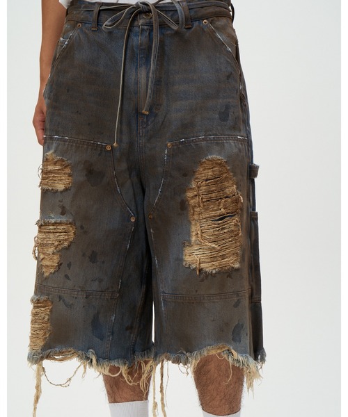 ジーンズ DOUBLE KNEE DENIM SHORTS メンズの画像