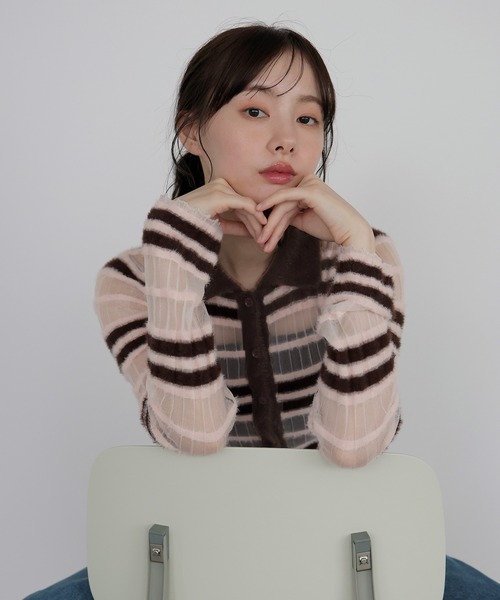 AMUU. PRECIEUSE ニット セーター シアーフェザーボーダーポロニット