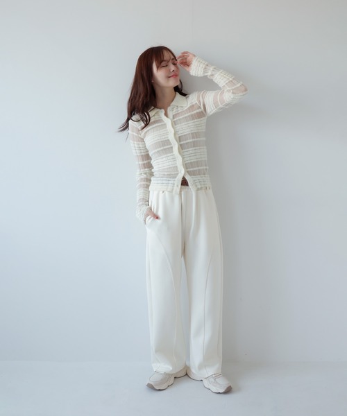 AMUU. PRECIEUSE ニット セーター シアーフェザーボーダーポロニット