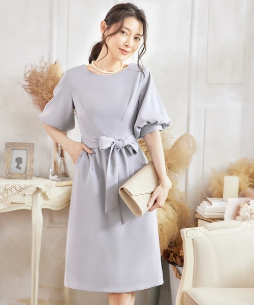 TO BE CHIC バルーンワンピース　リボン付き DRESS STAR ドレス 結婚式ワンピースふんわりバルーンスリーブ