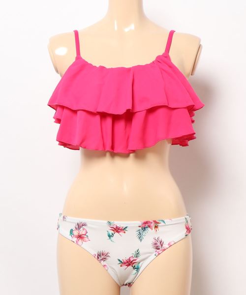 LEAD 水着 二段フリル花柄ビキニ水着3点セット レディース