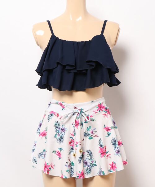 LEAD 水着 二段フリル花柄ビキニ水着3点セット レディース