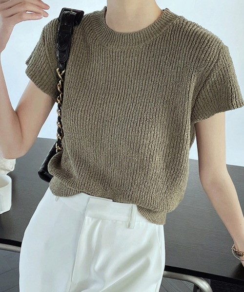 tシャツ Tシャツ リブニット半袖Tシャツ