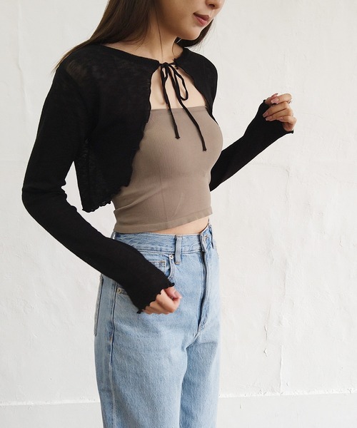 Alite cloth カーディガン フロントリボンショートシアーボレロ