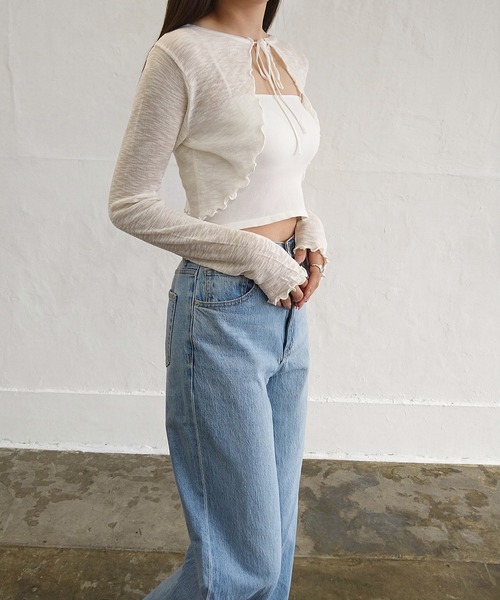 Alite cloth カーディガン フロントリボンショートシアーボレロ