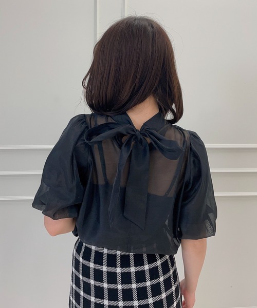 eimy istoire - eimyistoire バックリボンギャザースリーブブラウス BLACK 黒 エイミーイストワール eimy istoire バックリボンギャザー